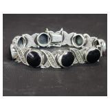 Sterling silver, onyx and marcasite bracelet