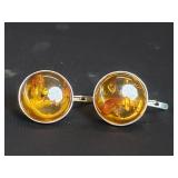 Sterling silver and 14k gold amber earrings
