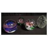 4 art glass paperweights