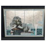 Framed mixed media Japanese embossed print on