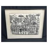 Framed 3D rubbing on paper of Mayan temple carving