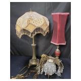 Box of lmetal amps and hanging light fixture