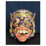 Indonesian hand painted carved wood wall mask