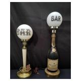 Pair of vintage bar lamps, metal and glass