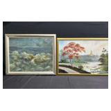 Pair of signed & framed oil on canvas landscape