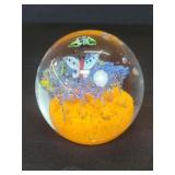 Studio art glass paperweight with flowers and