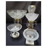 Group of glass and metal compote