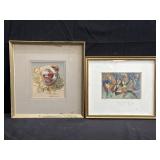 Pair of small framed signed watercolor & hand