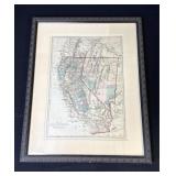 Framed antique California & Nevada map