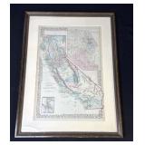 Framed antique 1869 California map