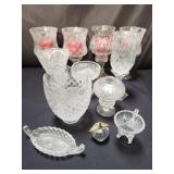 Group of crystal bowls, paper weight, candle