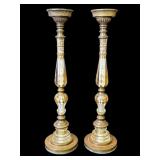 Pair of vintage glass & brass candle holders