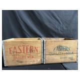 Pair of Eastern Farms wood milk crates