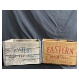 Pair of vintage Eastern Farms wood milk crates