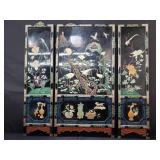 3 Asian hand painted mother of pearl inlaid panels