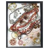 Riker display case of costume jewelry,