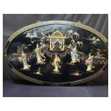 Asian lacquer hand painted stone and mother of