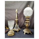 Group of glass and metal table lamps