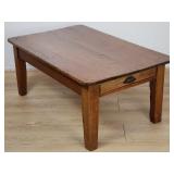 Antique pine single drawer coffee table, as is