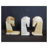 Three onyx horse head bookends