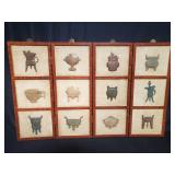 4 panel Asian folding screen with plastic relief