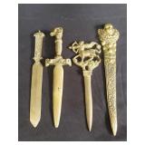 4 vintage brass letter openers