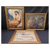 Group of prints and 1 signed oil on canvas