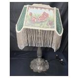Vintage spelter table lamp with beaded fringe
