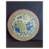 Antique hand painted round wood wall decoration