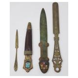 Group of vintage bronze letter openers