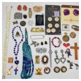 Group of costume jewelry, clip on earrings,