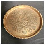Handcrafted engraved copper tray with Celtic and