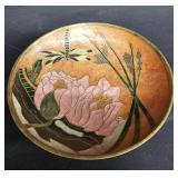 Vintage enameled brass trinket dish with