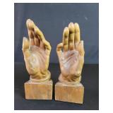 Pair of carved wood hands bookends