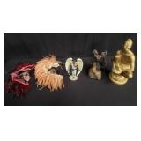 Group of composite figurines and face decoration