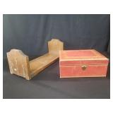 Vintage oak book rack and leather jewelry box