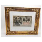 Antique 25-cent fractional currency in frame