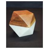 Marble and teak geometric paperweight