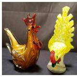 Pair of Murano-style glass roosters