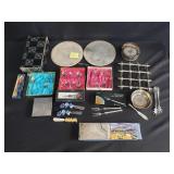 Group of silver plate barware and serving pieces