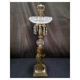 Vintage standing ashtray metal and crystal