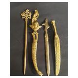 4 vintage brass letter openers