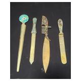 Group of vintage enameled handle brass letter