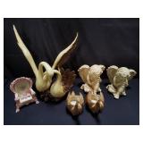 Box of composite swan and cherub figurines