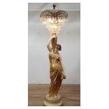Vintage chalk figural floor lamp with crystal