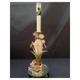 Vintage metal and glass floral table lamp