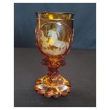 Antique Moser cut to clear amber glass goblet