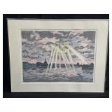 Framed pencil signed Japanese woodblock print
