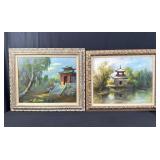 Pair of framed oil on board & oil on artist