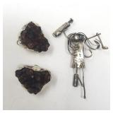 Pair of silver clip on earrings and silver pin